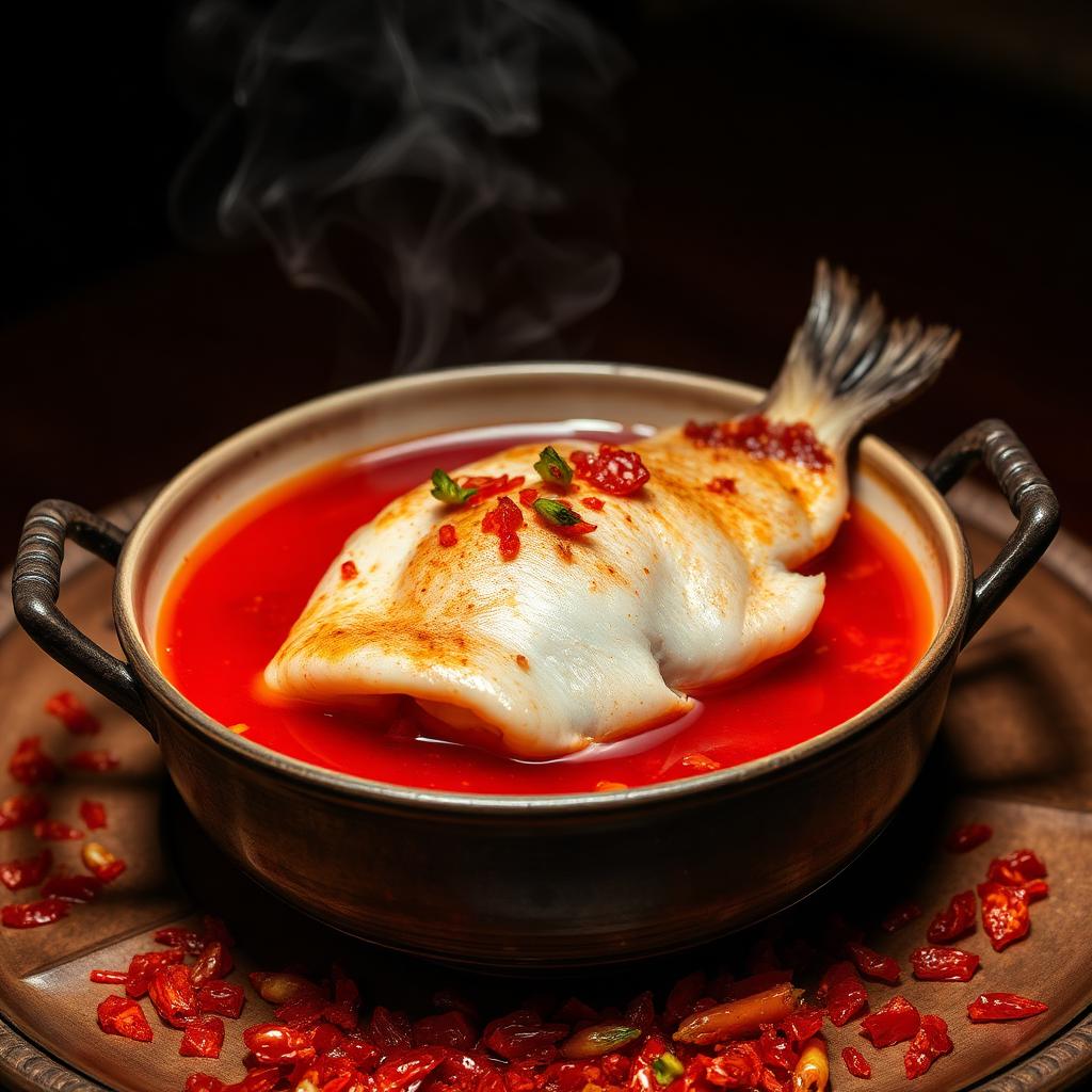 Pescado hervido en aceite picante